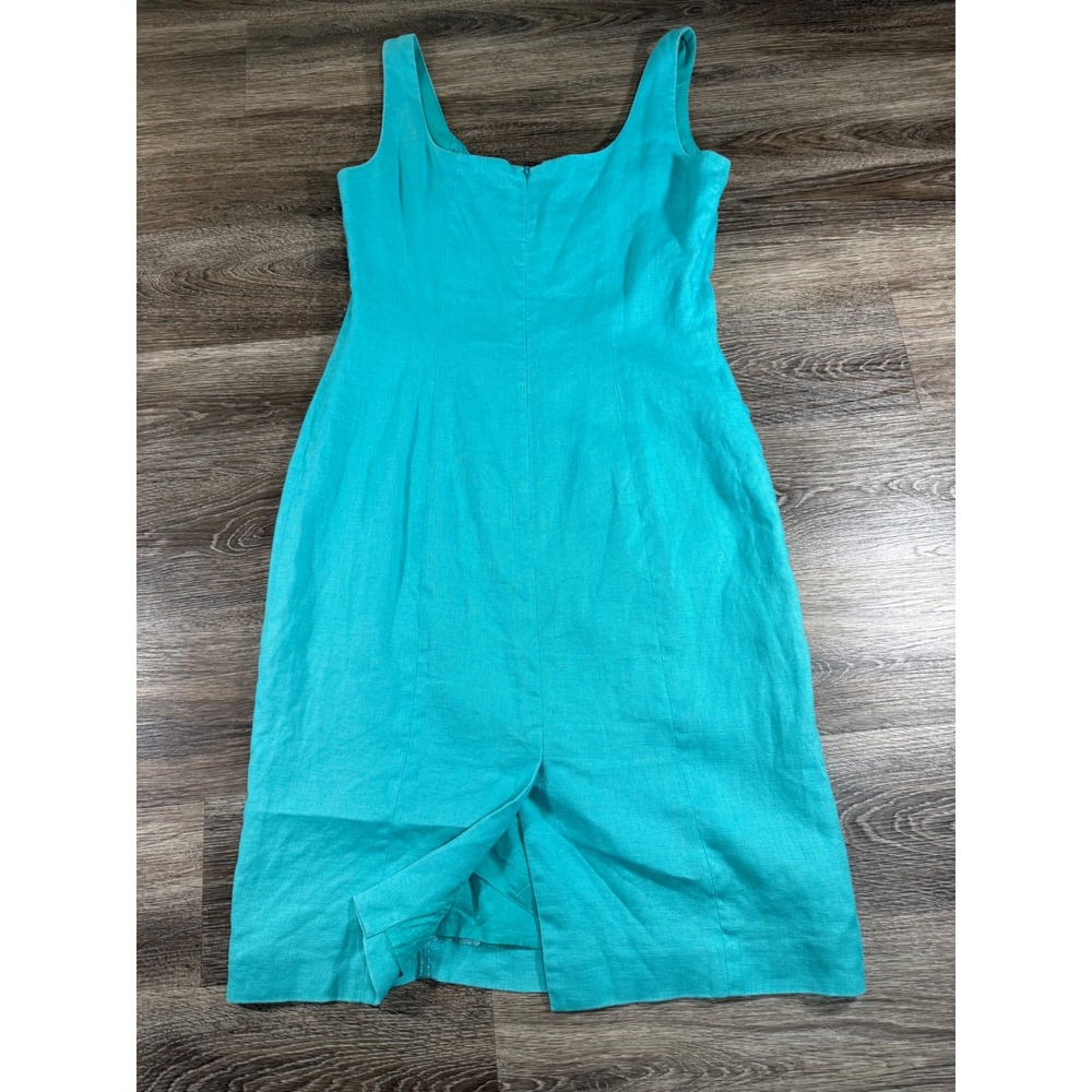 Liz Claiborne 100% Linen Turquoise Blue Sheath Dress Contrast Stitch Women Sz: 8 - Picture 8 of 8